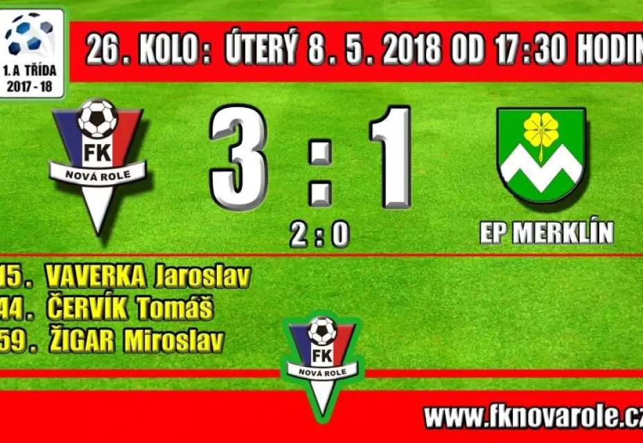 V předehrávce posledního kola porážíme silný EP Merklín 3 - 1