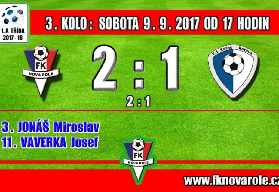 V BOJI O ČELO TABULKY JSME BYLI ÚSPĚŠNĚJŠÍ : FKNR  - TJ Rotas Rotava 2 - 1