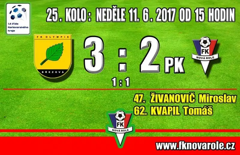 DOBRÝ VÝKON SE ŠPATNÝM VÝSLEDKEM: OLYMPIE BŘEZOVÁ  -  FKNR  3 - 2 po PK 