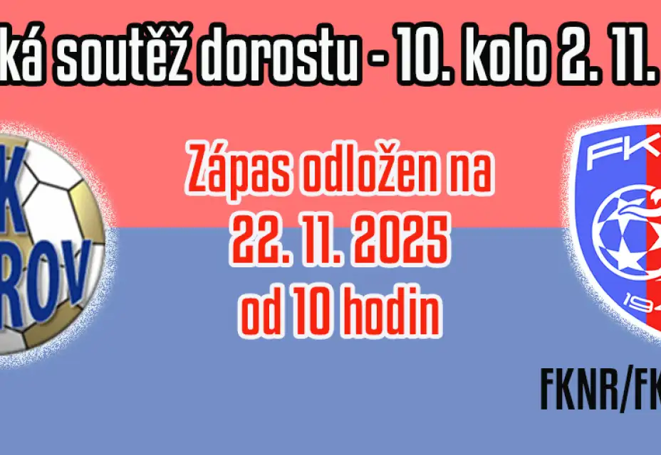 Zápas dorostu v Ostrově je odložen!!
