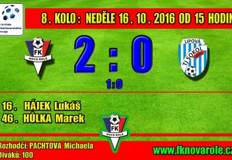 DRUHÉ DOMÁCÍ UTKÁNÍ PO SOBĚ - OPĚT VÍTĚZNĚ: FKNR  -  SOKOL LIPOVÁ  2 : 0