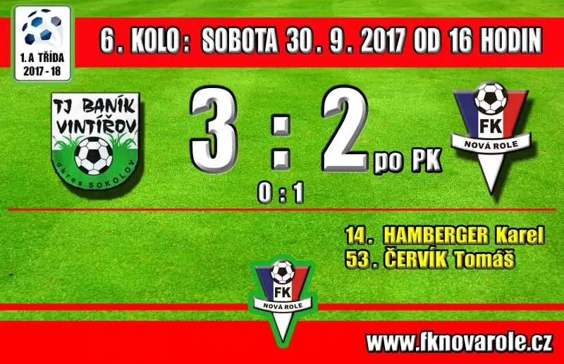 PO PRŮBĚHU UTKÁNÍ ZTRÁCÍME DVA BODY: BANÍK VINTÍŘOV  -  FKNR  3 - 2 po PK