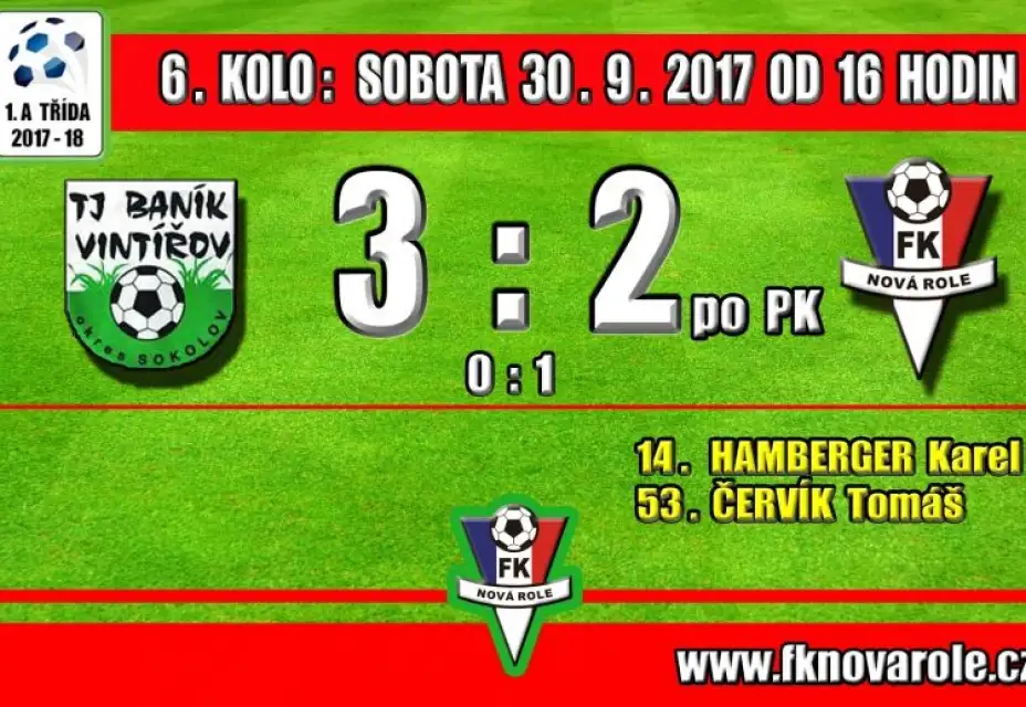 PO PRŮBĚHU UTKÁNÍ ZTRÁCÍME DVA BODY: BANÍK VINTÍŘOV  -  FKNR  3 - 2 po PK