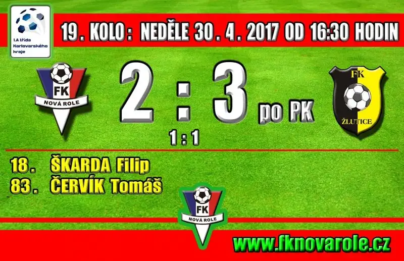 S VEDOUCÍM CELKEM REMÍZA A PORÁŽKA NA PENALTY: FKNR  -  FK ŽLUTICE  2 : 3 PO PK