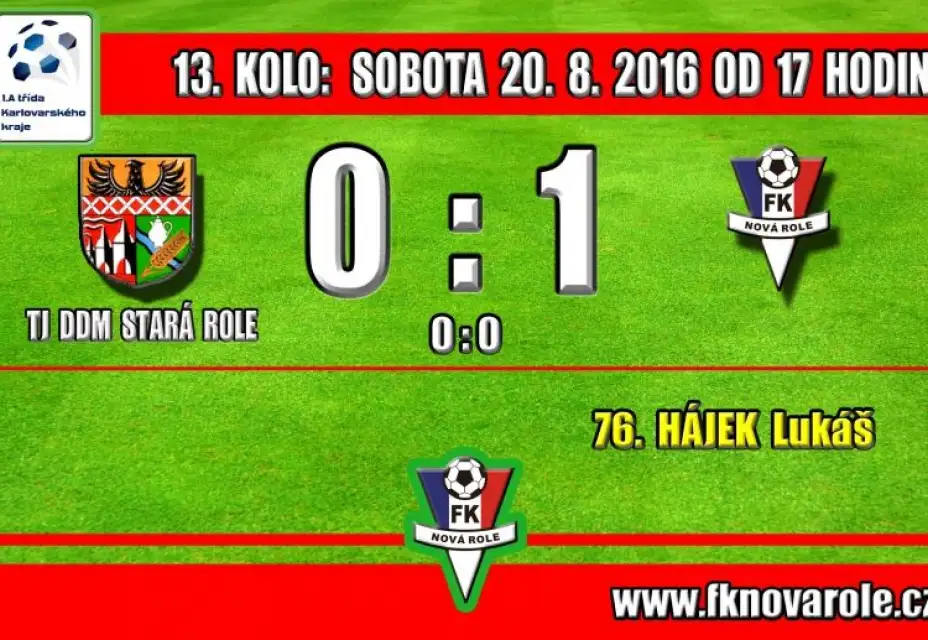 Z DERBY VEZEME TŘI BODY: TJ DDM STARÁ ROLE  -  FKNR  0 : 1