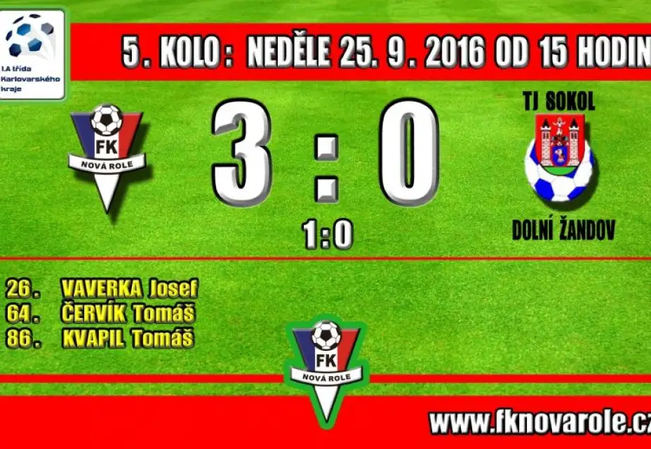 A TÝM NA DOMÁCÍM STADIONU OPĚT VÍTĚZNĚ: FKNR  -  SOKOL DOLNÍ ŽANDOV  3 : 0