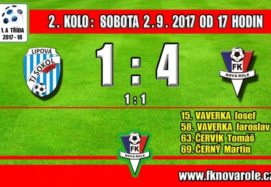 V LIPOVÉ JSME ZAHRÁLI VELMI DOBŘE A VEZEME TŘI BODY: SOKOL LIPOVÁ  -  FKNR  1 - 4