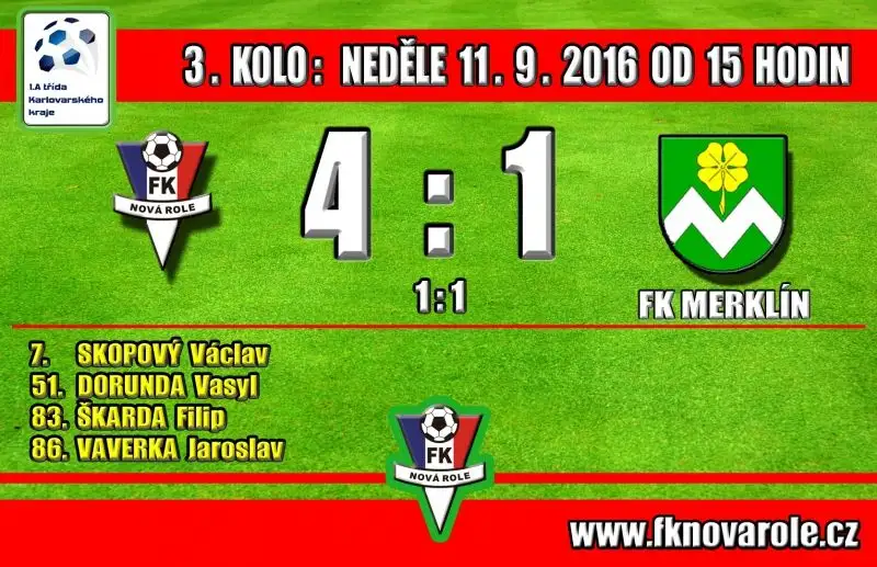 A TÝM DOMA OPĚT VÍTĚZNĚ: FKNR  -  FK MERKLÍN  4 : 1