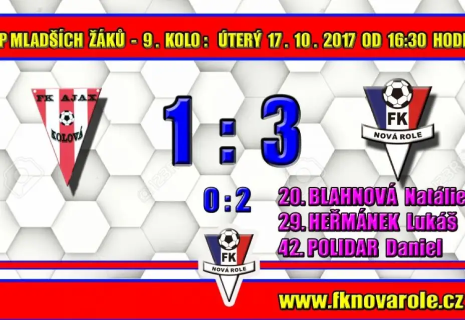 Podzimní derniéra skončila vítězstvím: Ajax Kolová  -  FKNR ml. žáci  1 - 3