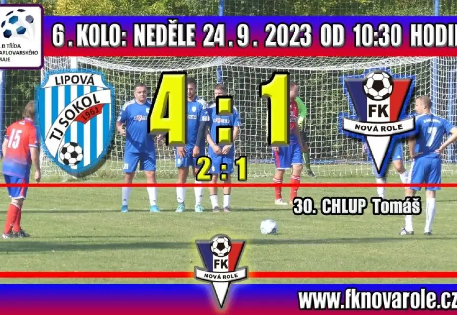 Nedělní porážka v Lipové 4 - 1